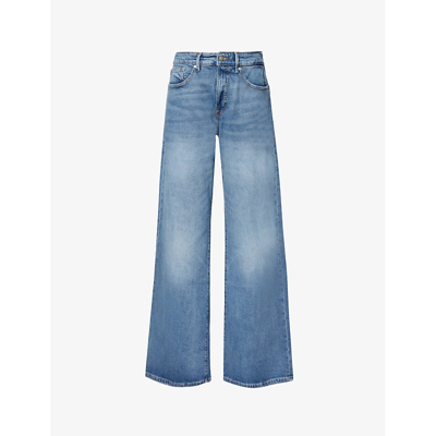 Shop Good American Women's Indigo575 Good Ease Wide-leg Mid-rise Denim-blend Jeans