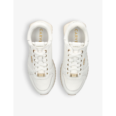 Shop Carvela Women's White Track Star Logo-embellished Leather Low-top Trainers