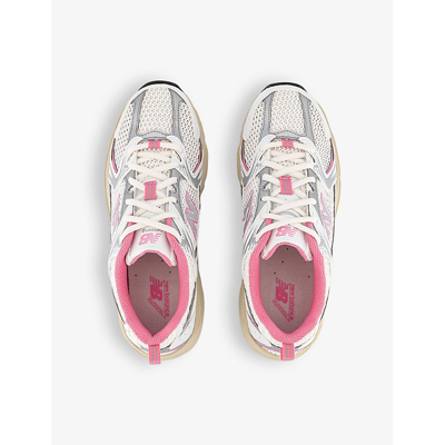 Shop New Balance Women's White Pink Silver Off Wh Mr530 Logo-embossed Leather And Mesh Low-top Trainers