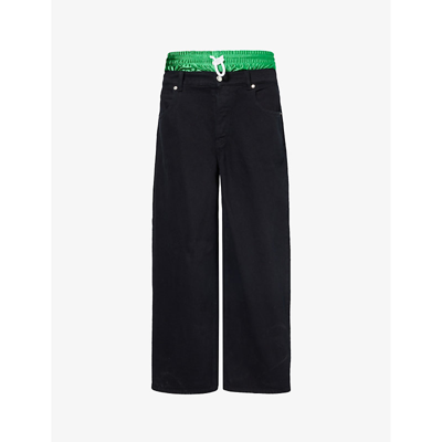 Shop Alexander Wang Bagged Out Contrast-waistband Wide-leg Jeans In Washed Black