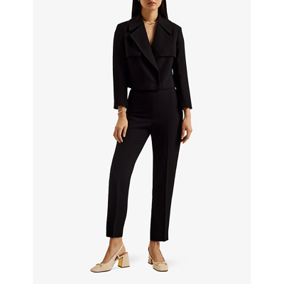 Shop Ted Baker Wyno Oversized-collar Cropped Woven Jacket In Black