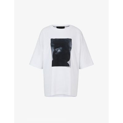 Shop Hugo Boss Boss Women's Natural X Naomi Campbell Graphic-print Relaxed-fit Cotton-jersey T-shirt