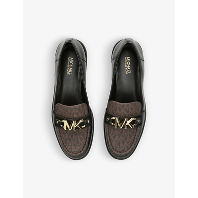 Shop Michael Michael Kors Women's Black Teigan Logo-embellished Leather Loafers