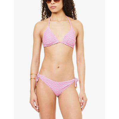 Shop Aspiga Floral-print Stretch Recycled-polyester Bikini Set In Aztec Stamp Pink