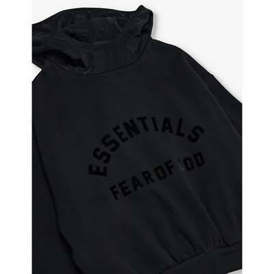 Shop Essentials Fear Of God  Boys Jet Black/ Jet Black Kids  Brand-patch Cotton-blend Hoody 6-16