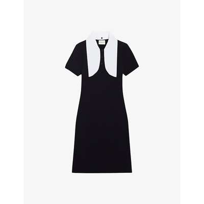 Shop Claudie Pierlot Womens Bleus Tie-neck Slim-fit Woven Mini Dress