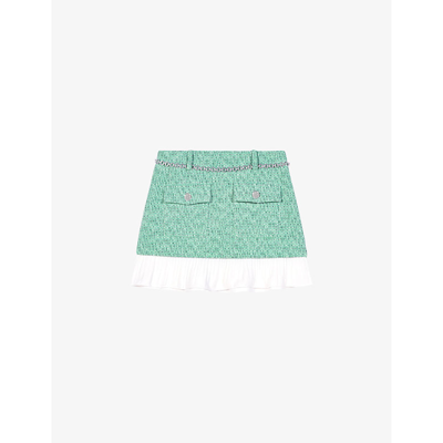 Shop Maje Women's Verts Chain-embellished Tweed Cotton-blend Mini Skirt