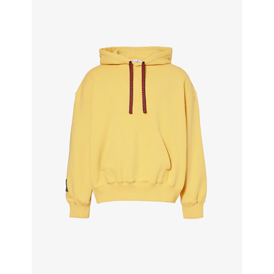 Shop Lanvin Curb-lace Brand-embroidered Cotton-jersey Hoody In Corn