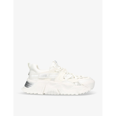 Shop Steve Madden Women's White Kingdom-e Chunky-sole Faux-leather And Mesh Trainers