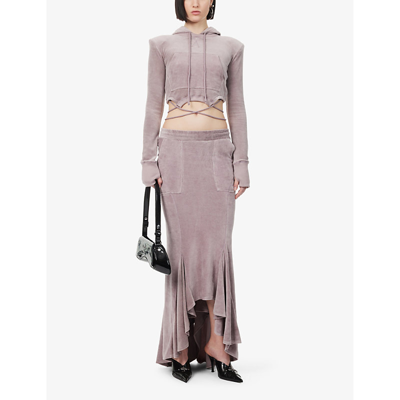 Shop Srvc Women's Purple Naida Asymmetric-hem Velour Maxi Skirt