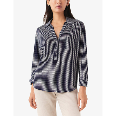 Shop The White Company Women's Navy Stripe-pattern Linen Shirt