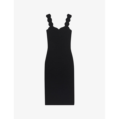 Shop Ted Baker Women's Black Sharmay Scallop-trim Knitted Midi Dress