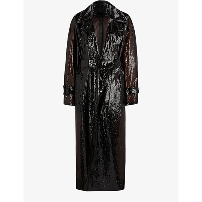 Shop Hugo Boss Boss X Naomi Campbell Leopard-embossed Tpu Trench Coat In Dark Brown