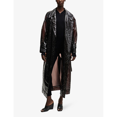 Shop Hugo Boss Boss X Naomi Campbell Leopard-embossed Tpu Trench Coat In Dark Brown