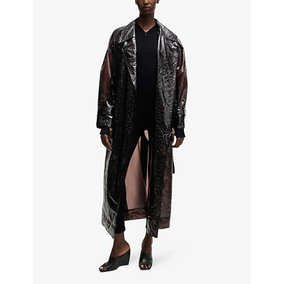 Hugo Boss Naomi X Boss Oversize Raincoat With Leopard-pattern Embossing In Dark Brown