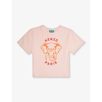 Shop Kenzo Girls Veiled Pink Kids Elephant-print Cotton-jersey T-shirt 4-12 Years