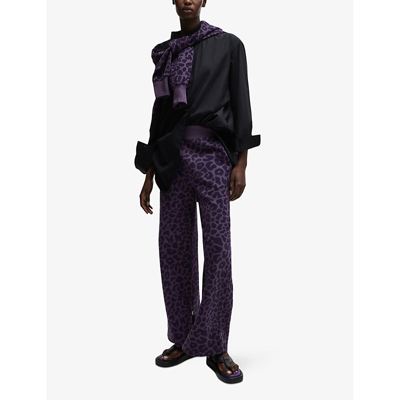 Shop Hugo Boss Boss X Naomi Campbell Leopard-pattern Stretch Cotton-blend Jogging Bottoms In Dark Purple