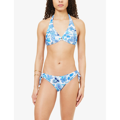 Shop Aspiga Floral-print Stretch Recycled-polyester Bikini Set In Paisley Blue