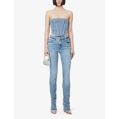 Shop Good American Women's Indigo628 Good Curve Flared-leg Mid-rise Denim-blend Jeans