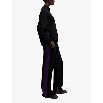 Hugo Boss Naomi X Boss Knitted Trousers With Contrast Side Stripe In Black
