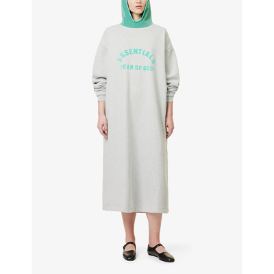 Shop Essentials Fear Of God  Women's Light Grey Mint Leaf  Hooded Cotton-blend Midi Dress