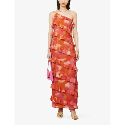 Shop Pretty Lavish Women's Abstract Watercolour Paisley-pattern Ruffled Woven Maxi Dress