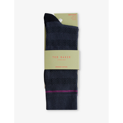 Shop Ted Baker Men's Navy Sokktwo Stripe Stretch Cotton-blend Socks
