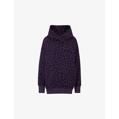Shop Hugo Boss Boss Women's Dark Purple X Naomi Campbell Leopard-pattern Stretch Cotton-blend Hoody