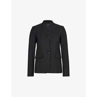 Me And Em Womens Black Collarless Single-breasted Stretch-woven Blazer In Black