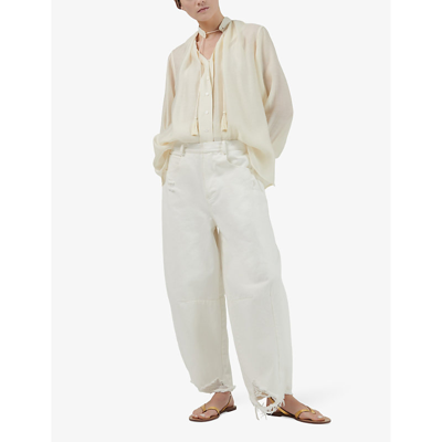 Leem Womens Off White Tassel Loose-fit Woven Blouse In Off White