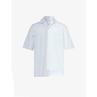 Shop Lanvin Men's Cumin Asymmetric-hem Striped Regular-fit Cotton Shirt