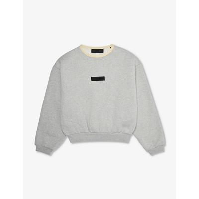 Shop Essentials Fear Of God  Boys Light Heather Grey Kids  Brand-patch Cotton-blend Sweatshirt 4