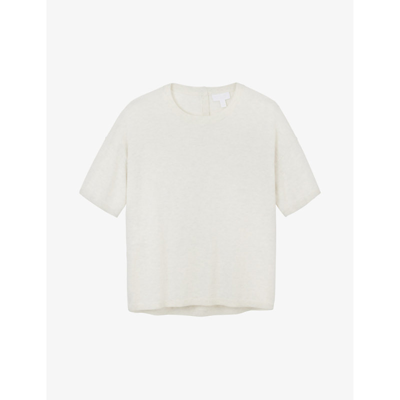 Shop The White Company Button-back Round-neck Cotton-blend T-shirt In Cloud