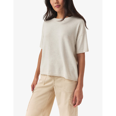 Shop The White Company Button-back Round-neck Cotton-blend T-shirt In Cloud