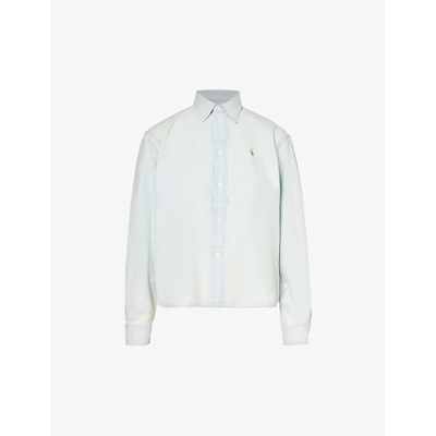 Shop Polo Ralph Lauren Women's Chambray Brand-embroidered Regular-fit Cotton Shirt