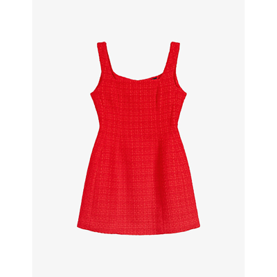 Shop Maje Womens Rouges Square-neck Tweed Cotton-blend Mini Dress