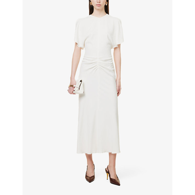Shop Victoria Beckham Women's Off White Round-neck Ruched Stretch-crepe Maxi Dress