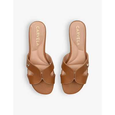Shop Carvela Women's Tan Seville Stud-embellished Leather Flat Sandals