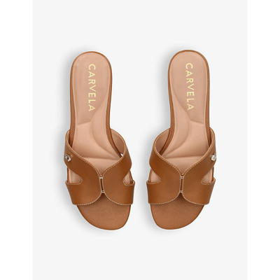 Carvela Womens Tan Seville Stud-embellished Leather Flat Sandals In Tan