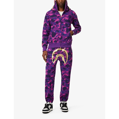 Shop A Bathing Ape Men's Purple Shark Camo-print Cotton-jersey Hoody