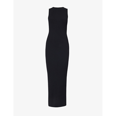 Shop Good American Women's Black001 Shine Round-neck Rib-knit Maxi Dress