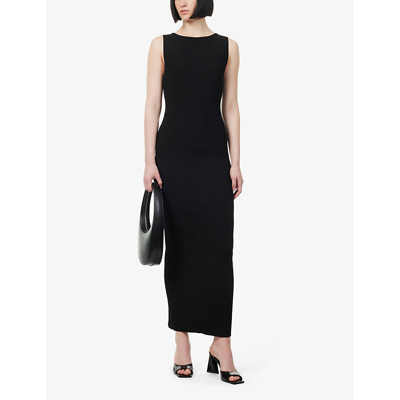 Shop Good American Womens Black001 Shine Round-neck Rib-knit Maxi Dress