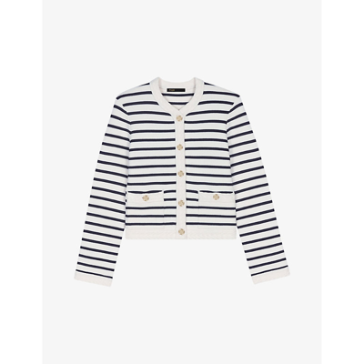 Shop Maje Women's Bleus Stripe-pattern Stretch-knit Cardigan