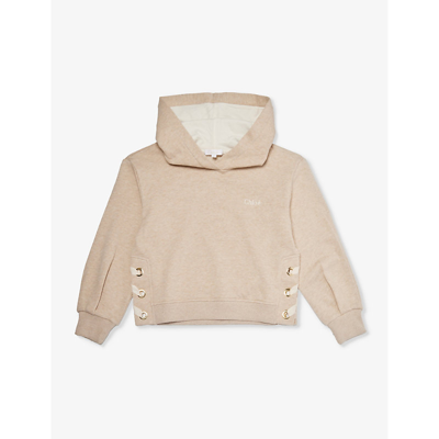 Shop Chloé Chloe Girls Beige Marl Kids Logo Text-embroidered Cotton-jersey Hoody 6-14 Years