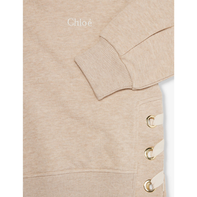 Shop Chloé Chloe Girls Beige Marl Kids Logo Text-embroidered Cotton-jersey Hoody 6-14 Years