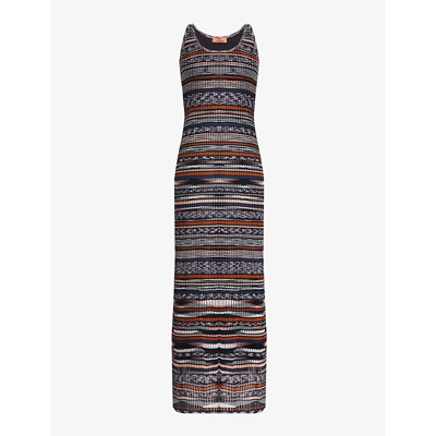 Shop Missoni Striped Slim-fit Knitted Maxi Dress In Multi-coloured