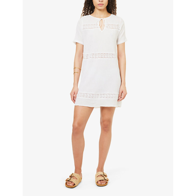 Shop Aspiga Roxy V-neck Cotton Mini Dress In White