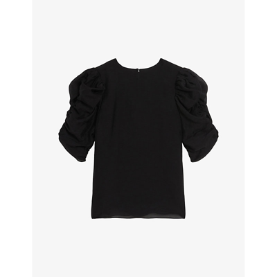 Shop Ted Baker Puff-sleeved Round-neck Organza Top In Black