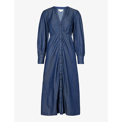 Shop Aspiga Womens Dark Wash Trinity Long-sleeved Woven Midi Dress