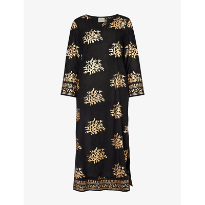 Shop Aspiga Women's Black/gold Guadeloupe Abstract-pattern Organic-cotton Top